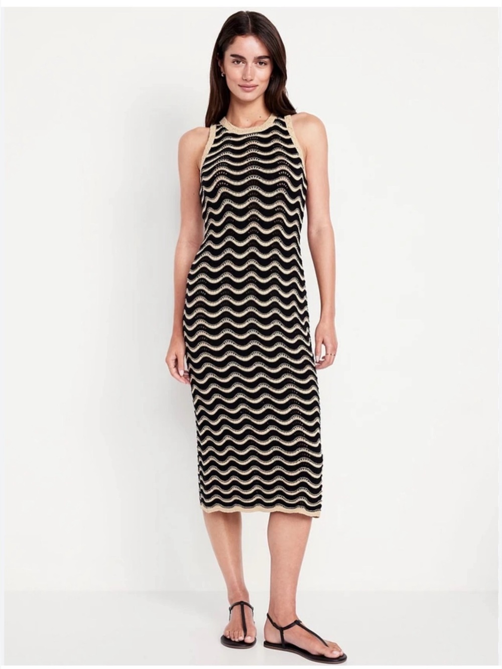 KNIT DRESS CHEVRON POINTELLE-WEAVE MIDI OLD NAVY SIZE MEDIUM